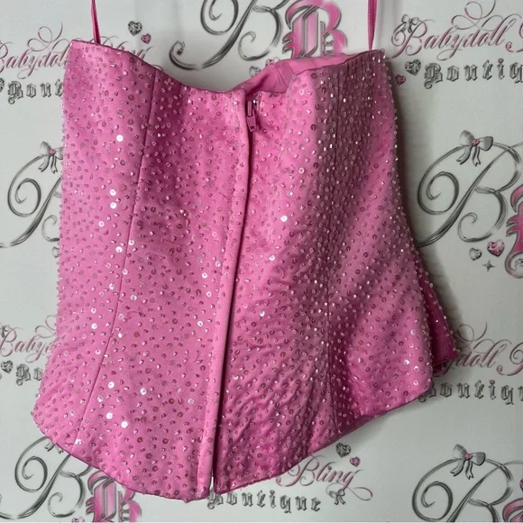 The bridal centre couture corset Pink sparkly Sequin Strapless Top - Picture 2 of 10